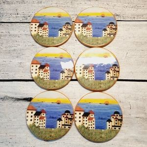 New 6 Piece Caost Coasters Set Coastal Sea Ocean 4" in diameter